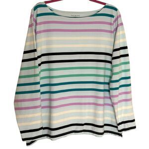 Talbots Plus Factory Knit Top T Shirt Blouse Boat Neck Stripe Blue Pink 2X